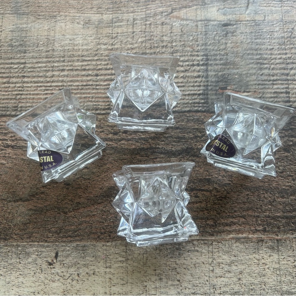 Set of 4 Clear Lead Crystal Candle Holders